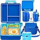 Lunch Box Set with Bento Box Container, 17OZ Stainless Steel Food Soup Thermo, Kids Water Bottle & Portable Insulated Lunch Bag – Leakproof, Hot/Cold Retention for School, Travel(Blue) (One Of The Zipper Pulls Is Broken)