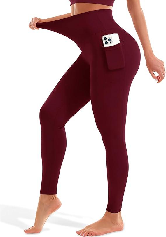 Blue Breath Leggings with Pockets for Women-High Waisted Full Length Yoga Pants Tummy Control Workout Athletic Daily S