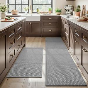 MontVoo Absorbent Kitchen Rug Sets Washable,Rubber Backing Runner Rugs Sets for Kitchen Floor Non Slip, Front of Sink, Kitchen Mats for Floor 2 Piece(Grey,17"x28"+17"x59")
