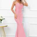 Capuffy Women Drape Neck Formal Maxi Dresses Lace Backless Cocktail Party Dress Spaghetti Straps Mermaid Evening Gown 221 (Pink, S)