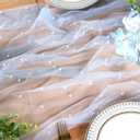 6pcs Blue Pearl Table Runner 120 Inch Long Boho Rustic Tulle Lace Table Runner for Baby Bridal Shower Wedding Arch for Spring Summer Pearl Table Cloth Decor