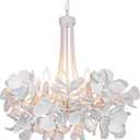 TOCHIC Modern Boho Dining Room Chandelier,Coastal Bedroom Chandeliers with Wood Coconut Shell,Natural White Round Chandelier for Living Room,Entryway,Closet,Beach Kitchen Island Lighting Fixtures,27"W