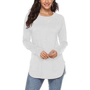 Newchoice Women's Casual Batwing Long Sleeve T Shirt Round Neck Basic Loose Tunic Tops (White, Medium)