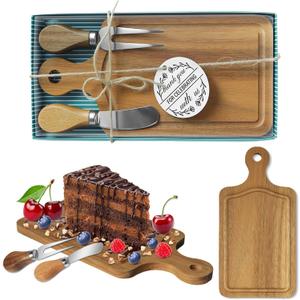 AZEAM 1 Set Baby Bridal Shower Prizes for Game Winners, Acacia Mini Cheese Board Set with Knives Forks and Present Box, Small Charcuterie Board Bulk for Party Wedding Guests Present