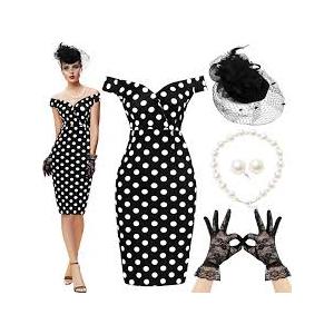 JenPen 5 Pcs Halloween Vintage Polka Dot Dress for Women 1950s Derby Tea Party Attire Retro Pencil Bodycon Size M