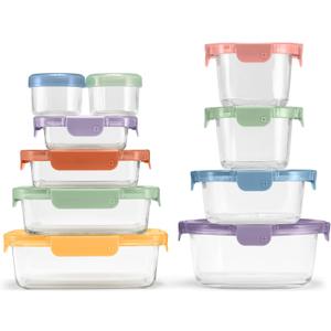 Ello Color Lock 20PC Mixed Glass Food Storage Sets, Leak-Proof Glass Food Storage Containers with Airtight BPA-Free Plastic Lids, Dishwasher, Microwave, and Freezer Safe, Desert Festival, 10 x Mixed