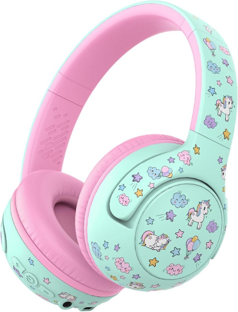 iClever BTH27 Toddler Headphones for 2+ Year Old-CPC Certified, 75/80dBA Safe Volume Limited, 74H Playtime, Bluetooth 5.4, BPA Free, Kids Bluetooth Headphones Aux Cord for Travel iPad, Green/Pink