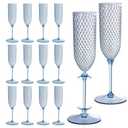 XUWAIDSGN 24 Pack Blue Detachable 2 piece Champagne Flutes 5.5 Oz Unbreakable Plastic Mimosa Disposable Champagne Glasses Drinking Cups Stemmed Reusable Toasting Glasses for Wedding