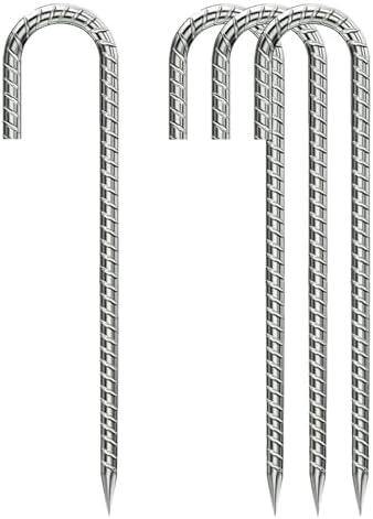 Rebar-Stakes-12-Inch, Ground Stakes Heavy Duty J-Hook Galvanized Anti-Rust Heavy Duty Ground Anchors for Garden Dog Fence Chicken Coop Christmas Decorations Deer Fence 4pcs