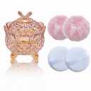 5 Pieces Large Body Powder Puff and Powder Container, Crystal Case for Dust Puff, Powder applicator with Box for Face and Body (Amber, Butterfly)