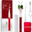 Electric Vibration Flosser, Power Flosser for Adults, Gum Stimulator, Teeth Cleaner, Reusable Flossing Tool with Toothbrush, Water Flosser Alternative, Red