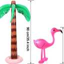 Gejoy Set of 4 Inflatable Palm Trees and Beach Inflatable Pink Flamingo for Hawaiian Pool Summer Luau Party Decoration