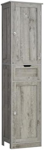 Iwell 67" Tall Bathroom Cabinet with Adjustable Shelves & 1 Drawer, Storage Cabinet with 2 Doors, Narrow Tall Cabinet, Floor Cabinet for Bathroom, Living Room, Home Office, Grey