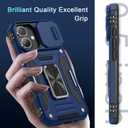 DEERLAMN Case for iPhone 16 with Slide Camera Cover+Screen Protector (2 Packs), Rotated Ring Kickstand Military Grade Shockproof Protective Cover-Navy Blue