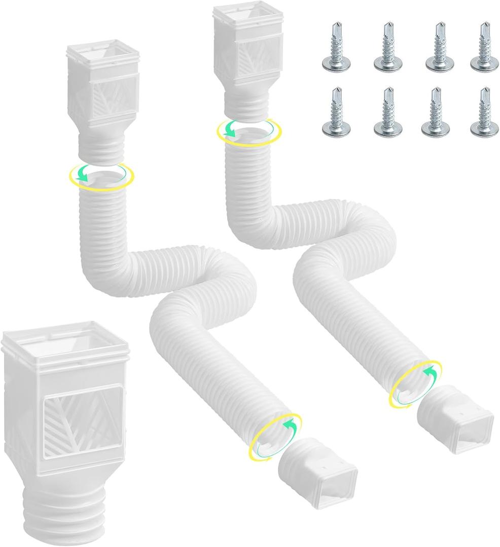 VEVOR Rain Gutter Downspout Extensions, 2-Pack Flexible Downspout Extender, Down Spout Drain Extension Extendable from 22" to 63", Gutter Extensions with Adapters, for Rainwater Drainage, White