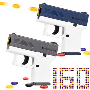 2 Pack Toy Guns for Nerf Dart Guns - Mini Realistic Pistol Toy Blaster Gun Disc Launcher with 160 Plastic Flying Disk Bullet for Boy Ages 6 7 8 9 Years Old Indoor Outdoor Present for Adult Kid Holiday