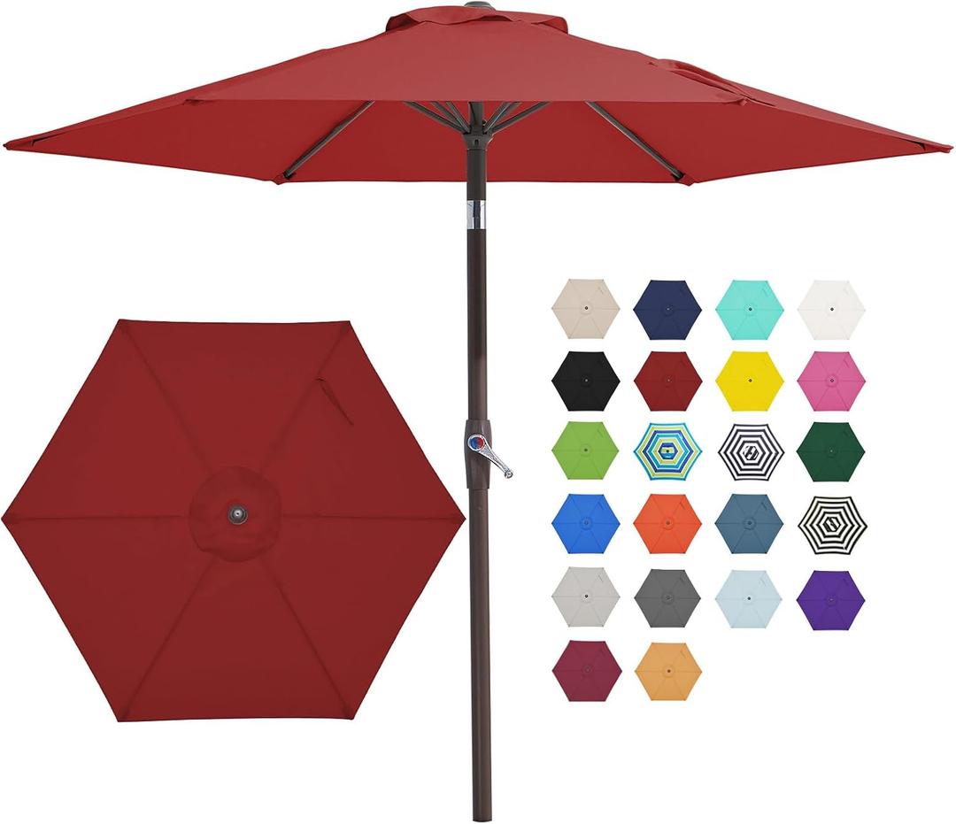 JEAREY 7.5FT Patio Umbrella Outdoor Market Umbrella with 6 Sturdy Ribs, Push Button Tilt/Crank Table Umbrella for Garden, Deck, Backyard and Pool, Red