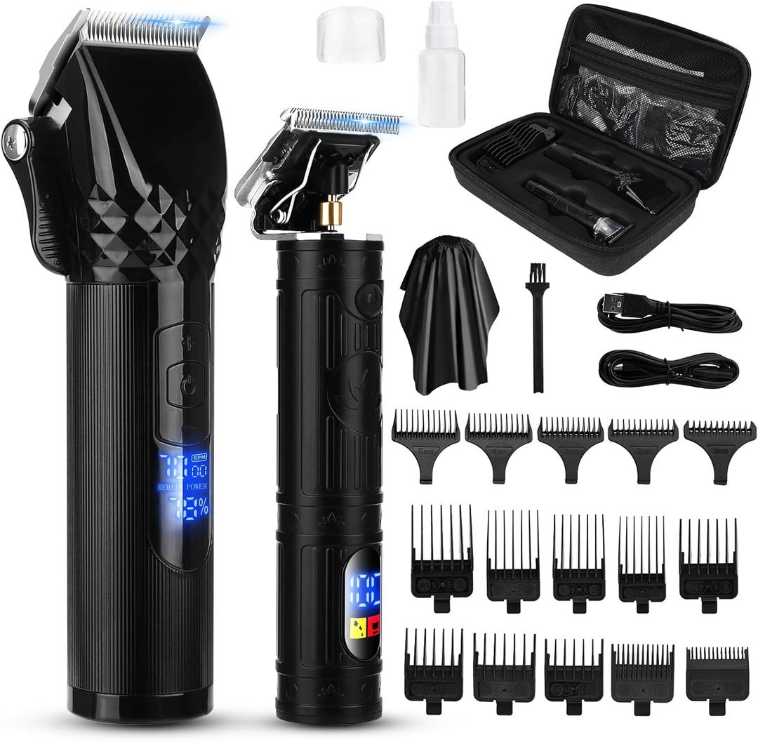 Soonsell Hair Clippers for Men T-Blade Trimmer Set,Man Professional Cordless Barber Clippers Set,Blade Close Cutting Beard Trimmer,LED DisplayBlack