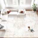 Area Rugs 8x10 Vintage Rug: Large Washable Living Room Rug Retro Medallion Distressed Rugs Soft Low Pile Non-Slip Indoor Floor Carpet for Bedroom Kitchen Nursery Dining Table Office (Beige, 8'x10')