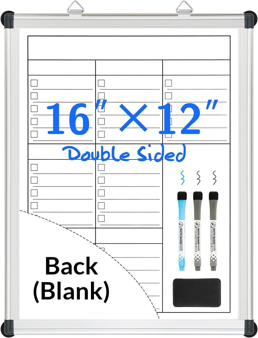 2 x LUCYCAZ Magnetic Dry Erase Board for Wall, 16" x 12" Double-Sided Whiteboard, Sliver Aluminum Frame Weekly Calendar Small White Board for Office,Home,Kitchen
