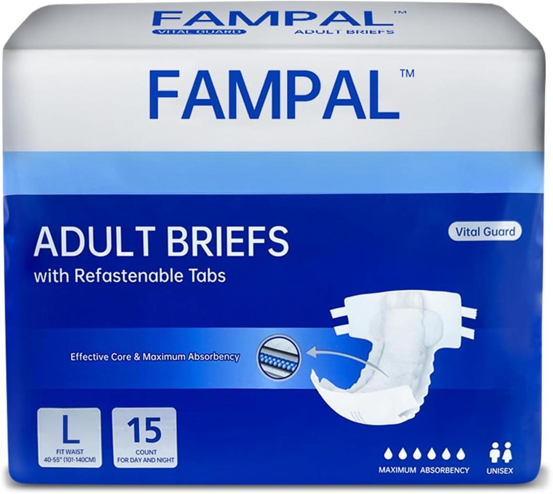 Vital Guard - Paales para adultos, calzoncillos desechables para incontinencia con pestaas para hombres y mujeres, mxima absorcin, control de olores, grandes, 60 unidades (4 paquetes de 15)