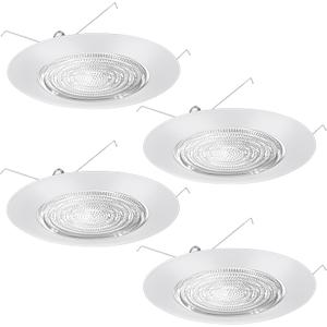 4 Pcs 6 Inch Shower Trim for Recessed Light Cover White Bathroom Light Cover Replacement with Fresnel Glass Lens Waterproof for Wet Locations Ceiling