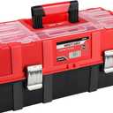 MAXPOWER 16-Inch Tool Box, Three-Layer Folding Plastic Storage Toolbox, Multi-Function Organizer with Tray and Dividers, Tools Box with Stainless Steel Lock