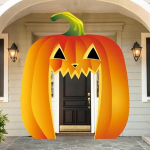 Pumpkin Door Cover Halloween Large Pumpkin Face Banner Front Door Archway Horror Hanging Sign for Outside Wall Porch Yard Decorations 113 x 94 Inch