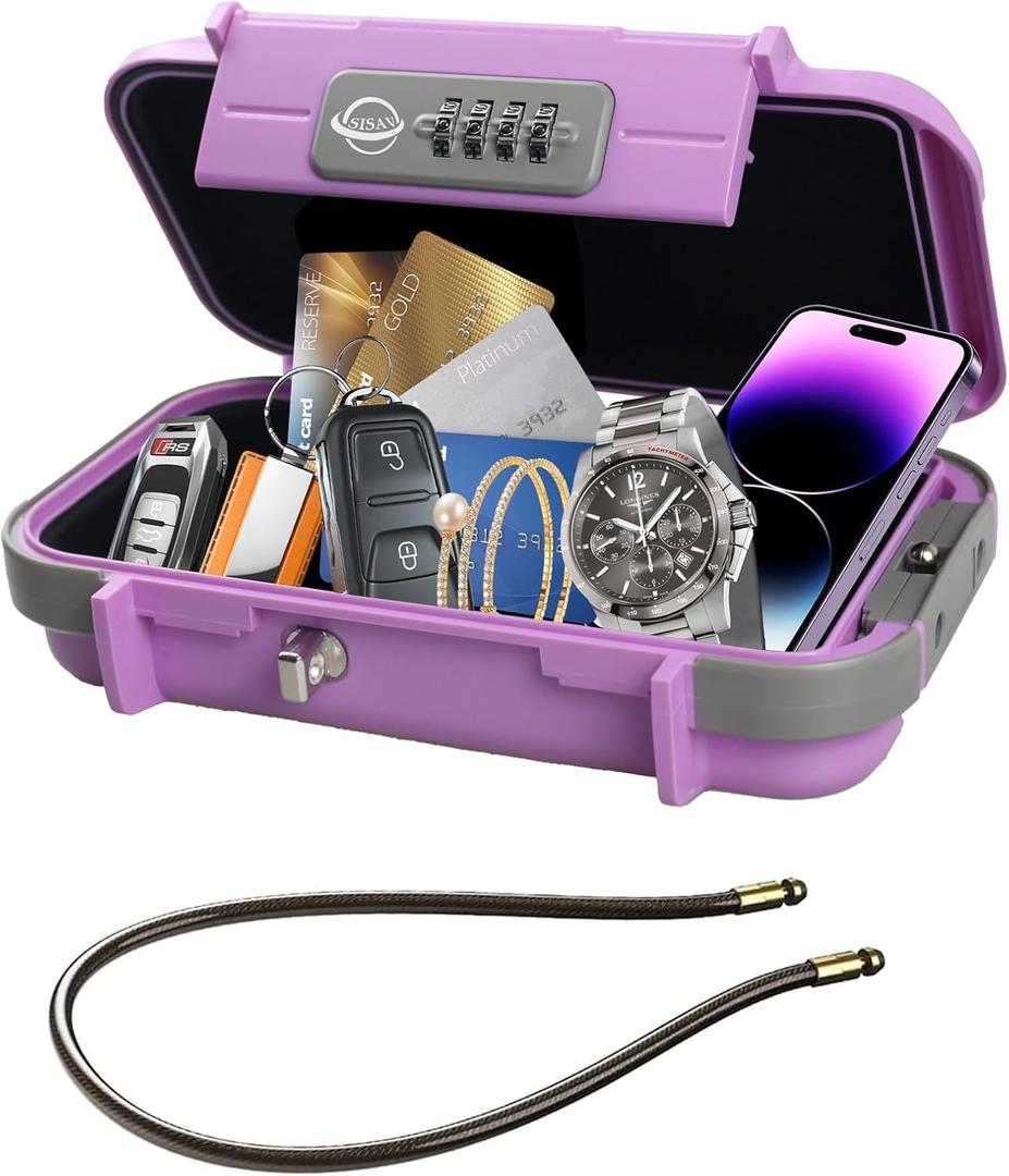 Portable Safe Box,Combination Safe with Removable Cable,Set Your Own Combination,For Travel,Family and Outdoor Camping Activities Pink