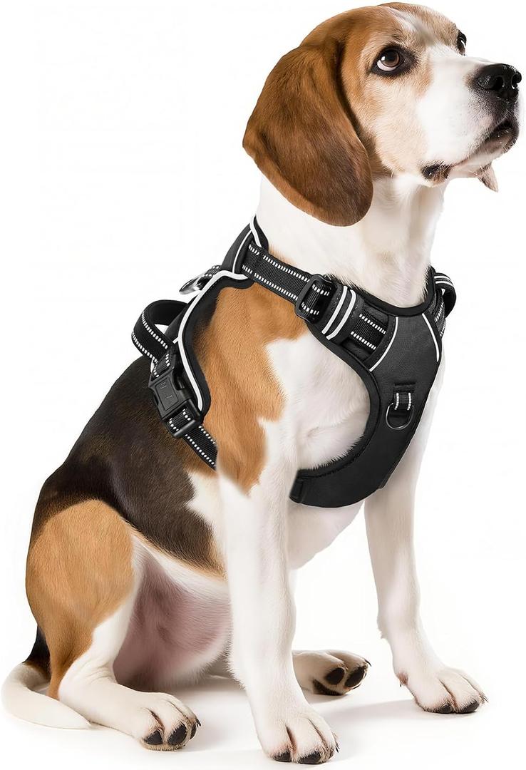 HEELE Dog Harness, No Pull Adjustable Padded Reflective Harness for Dogs with Handle for Walking Training, Black, M