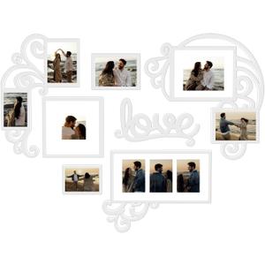Jerry & Maggie - Photo Frame | Plaque College Frame - Valentine Wall Decoration Combination - White PVC Picture Frame Selfie Gallery Collage W Wall Hanging Mounting Design | Love Heart Shape, large medium small