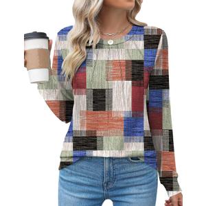 Kistore Women's Long Sleeve Tops Crew Neck Pleated Dressy Casual Blouses T Shirts Fall Clothes 2026