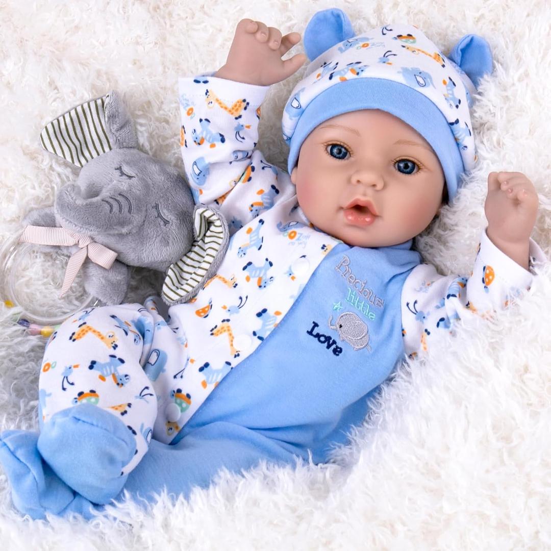 Aori Reborn Baby Dolls Boy - 18'' Realistic Newborn Baby Doll with Blue Feeding Set & Birth Certificate - Lifelike Weighted Body for Role Play, Gift for Kids Ages 3+