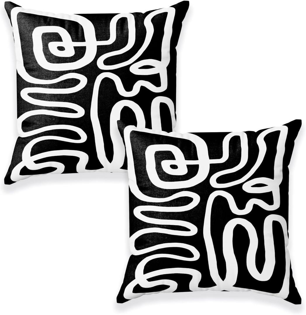 Black and White Throw Pillows Covers 22x22 Set of 2, Black and White Accent Abstract Pillow Covers for Couch Bedroom Home