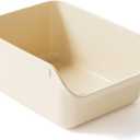 SpaceTime Large Cat Litter Box with High Sides,Cat Boxes for Indoor Cats,Cat Litter Pan for Kitty,Litter Box with Low Entry,Easy to Clean,Anti-Splashing(Cream White),. 19.88"L x 14.37"W x 8.27"H