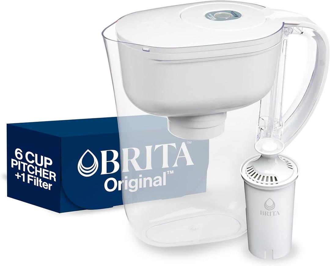 Brita Water Filter Pitcher for Tap and Drinking Water with 1 Standard Filter, Lasts 2 Months, 6-Cup Capacity, BPA Free, White
