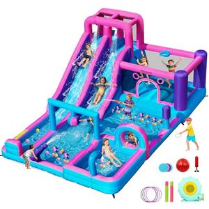FBSPORT Inflatable Bounce House Bouncy House with Double Water Slide, Inflatable Bouncy Castle Water Bounce House with 750W Blower, Climbing Wall, Jumping, Splash Pool for Kids Indoor Outdoor