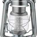 YAKii LED Vintage Lantern Metal Hanging Hurricane 12 LED Dimmer Switch Cold White Battery Operated Power Outage Indoor Camping Lighting Outdoor Brooklyn Decoration(Silver)