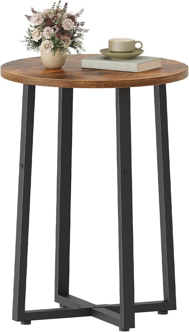 HOOBRO Side Table, Round End Accent Table with Sturdy Metal Frame, 15.7" Round Nightstand, for Living Room, Bedroom, Balcony, Office, Rustic Brown BF95BZ01