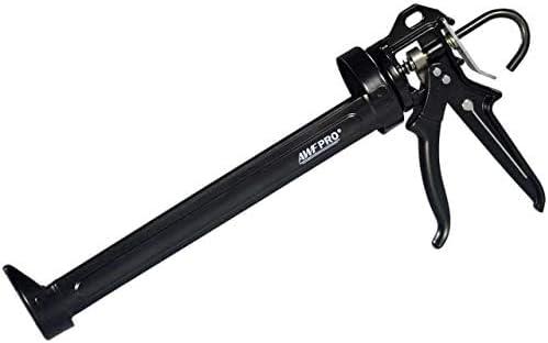 AWF PRO Heavy Duty Caulk Gun, 18:1 Thrust Ratio, Steel Frame Construction, Rotating Barrel, Ladder Hook, Puncture Tool & Dripless Pressure Release Tab (Pack of 1, 29 oz Caulking Gun)