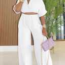 Choichic 2 Piece Sets for Women Summer Batwing Sleeve Crop Top and Wide Leg Pants Set Jumpsuits Beach Vacation Outfits (White, XXL)