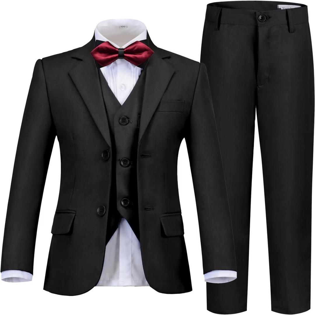 Boys Suits Slim Fit Toddler Tuxedo Suit Set for Teen Boys Communion Dress Clothes Kids Wedding Ring Bearer Outfit (14 Years, Black-5pcs)
