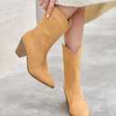 Coutgo Womens Cowboy Mid Calf Boots Chunky Block Heel Pointed Toe Suede Western Cowgirl Boots (6, Khaki)