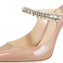 MIRAAZZURRA Women Heeled Mules Rhinestone Strappy Pointed Toe Mules Stiletto High Heels Slip On Bridal Sandals for Women (9, Nude 10cm)