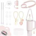10Pcs Stanley Cup Accessories 9-10mm Stanley Straw Cover Topper Silicone Boot For Stanley Cup Initial Letter Charm Leak Proof Seal Kit Stanley 2.0 30&40oz (Rose Quartz,F)