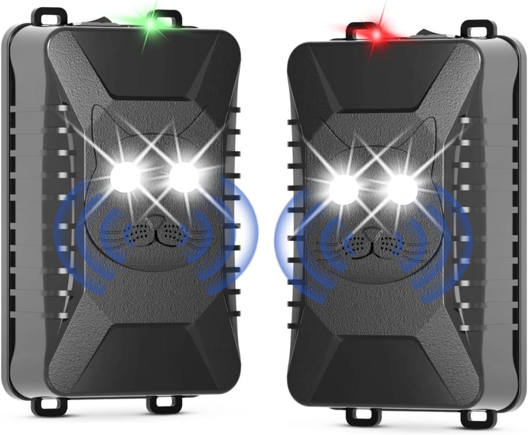 Tirgo 2PCS Car Rodent Repeller Under Hood, Ultrasonic Plug-in Mouse Repellent with Strobe Light, Battery Powered Keep Mice Out of Cars Engines, Indoor, Outdoor, Garage, Hoom (Cat)