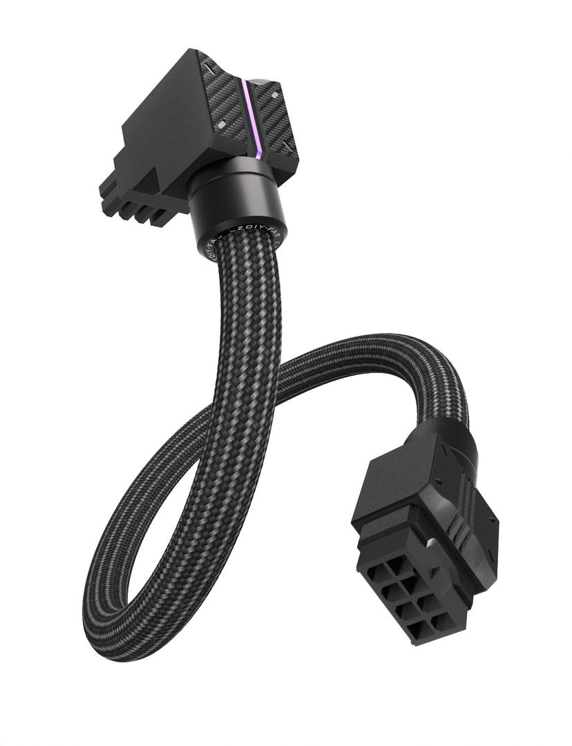 EZDIY-FAB UNIFAS ARGB 8-Pin GPU Extension Cable,16AWG 90 Right-Angle PCIe PSU Power Extension, 5V 3-Pin RGB Sync, Unified Cable Design, Single 8-Pin Only,Black-RVS