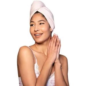 Tee Shirt Drying Wrap, Frizz Free, Soft & Lightweight&Flexible, Hair Drying Turban, Gentle Drying Towel Wrap with Button, for Long Hair (Pink)