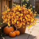 36pcs Fall Fake Flowers for Outdoor Realistic Artificial Flowers for Outdoor UV Resistant Faux Mums Plastic Autumn Flowers No Easy Fade Fall Thanksgiving Fall Flowers for Porch Planter (Yellow  Orange  Brownwith Fall Ferns)