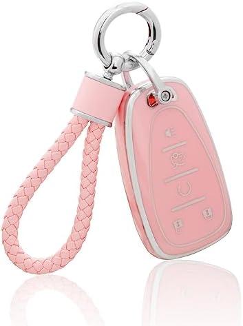 YO&YOYE for Chevy Key Fob Cover with Keychain, Pink Pink Soft TPU Key Case Protection Fit for Chevrolet Equinox Malibu Camaro Traverse Pack of 2